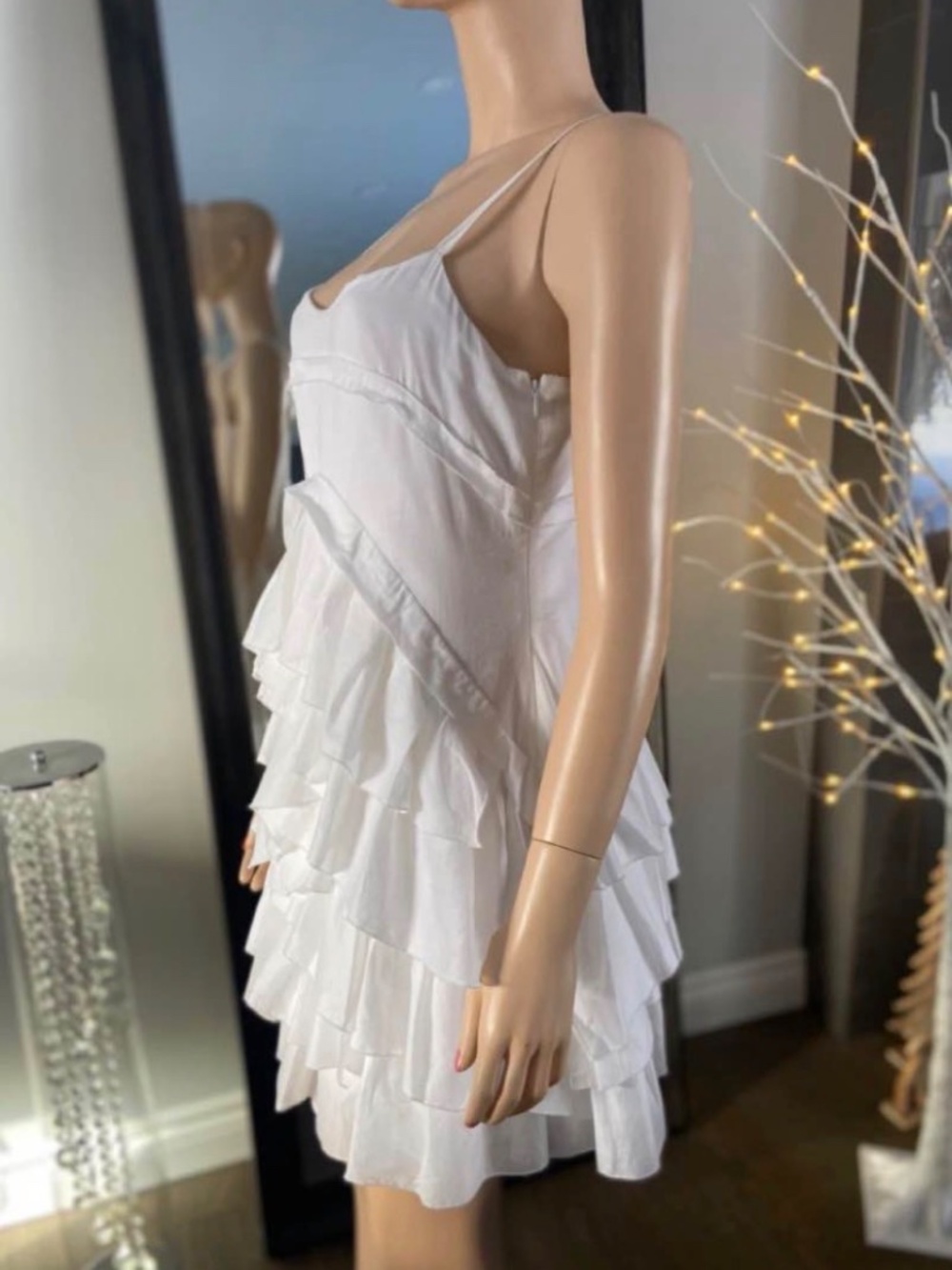 NWT: Calvin Klein White Lightweight 100% Cotton Tiered Ruffled Summer Dress 6 - Picture 8 of 12